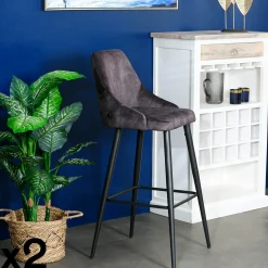 Chaise de bar velours gris anthracite (lot de 2) MALMOE