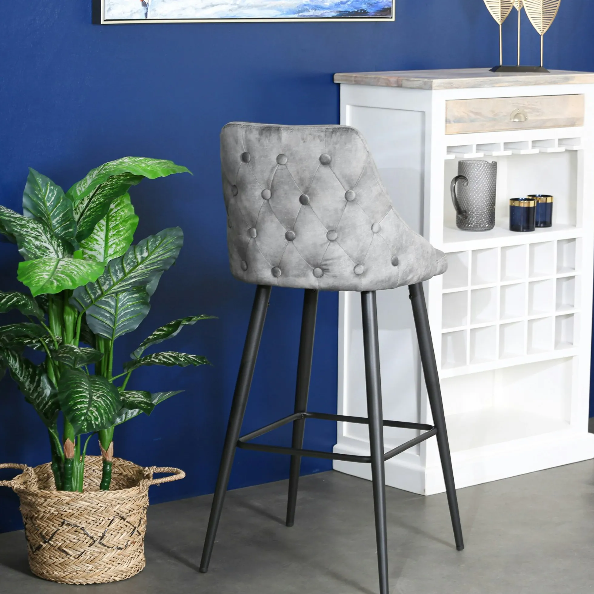 Chaise de bar velours gris (lot de 2) MALMOE
