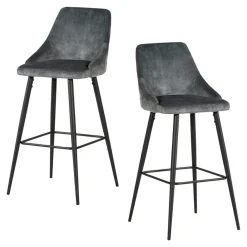 Chaise de bar velours gris (lot de 2) MALMOE