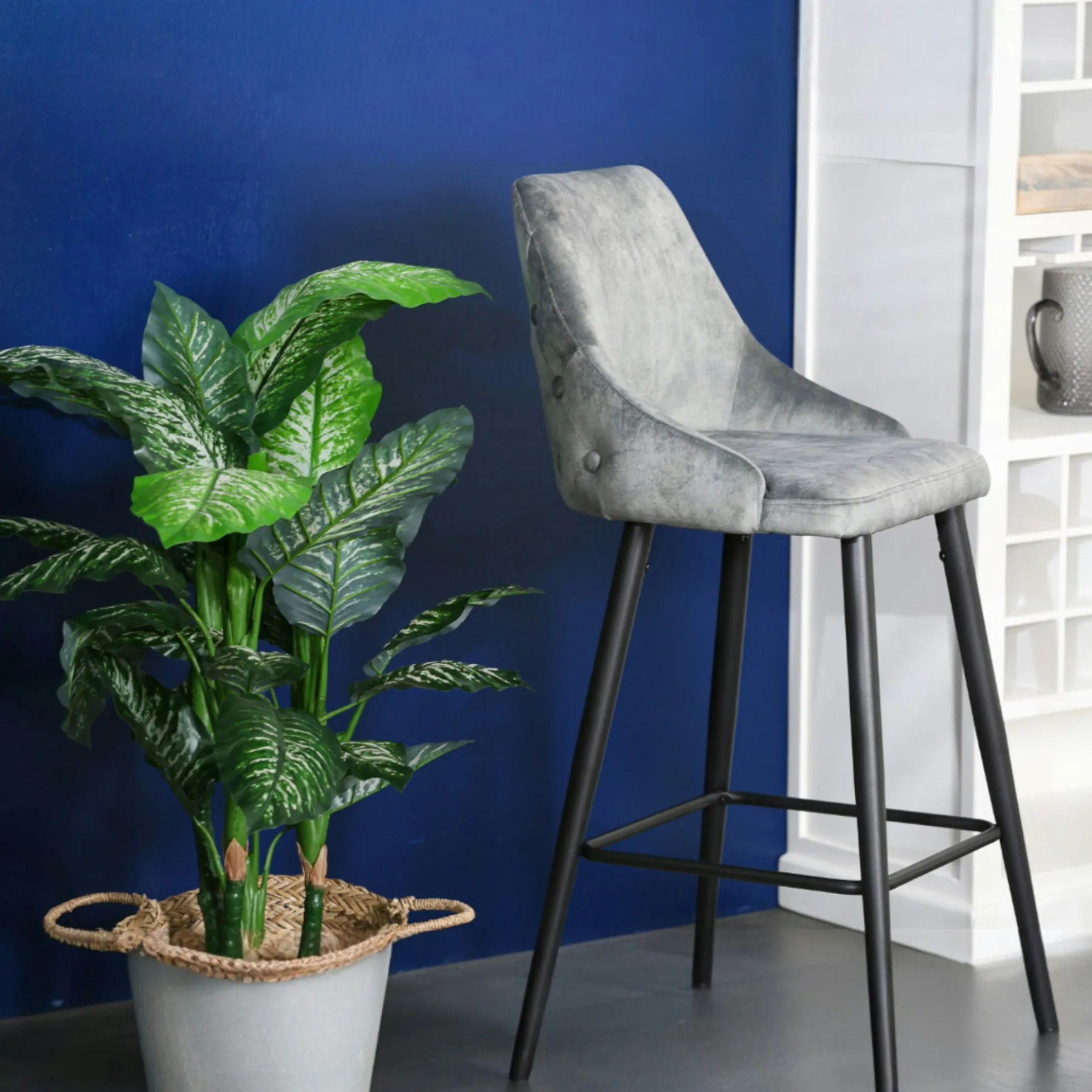 Chaise de bar velours gris (lot de 2) MALMOE