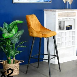Chaise de bar velours ocre (lot de 2) MALMOE