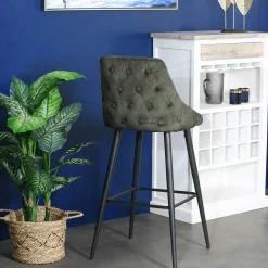 Chaise de bar velours vert kaki (lot de 2) MALMOE