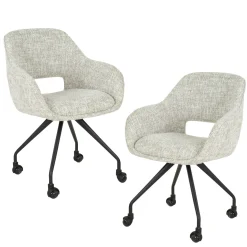 Chaise de bureau à roulettes en tissu gris clair chiné (lot de 2) CREEK
