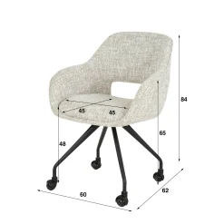 Chaise de bureau à roulettes en tissu gris clair chiné (lot de 2) CREEK