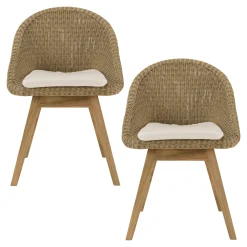 Chaise de jardin arrondie résine tressée beige (lot de 2) MANY