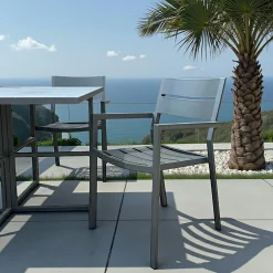 Chaise de jardin avec accoudoirs en aluminium gris ardoise (lot de 2) STOCKHOLM