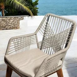 Chaise de jardin beige en corde tressée et pieds bois FSC® (lot de 2) GRENADE