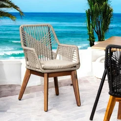 Chaise de jardin beige en corde tressée et pieds bois FSC® (lot de 2) GRENADE