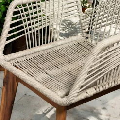 Chaise de jardin beige en corde tressée et pieds bois FSC® (lot de 2) GRENADE