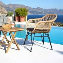 Chaise de jardin en rotin synthétique avec accoudoirs et coussin d'assise (lot de 2) IBIZA