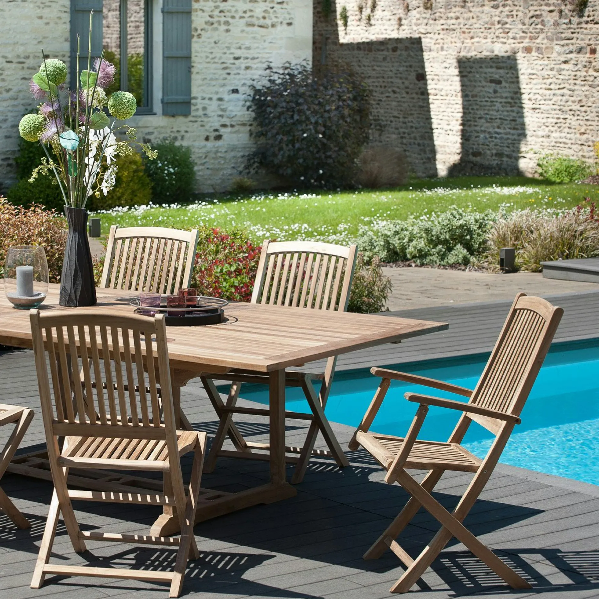 Chaise de jardin en teck avec accoudoirs (lot de 2) SUMMER