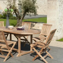 Chaise de jardin en teck à bords droits avec accoudoirs (lot de 2) SUMMER