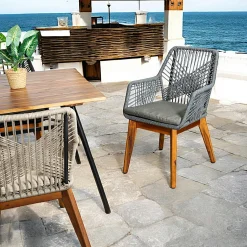Chaise de jardin grise en corde tressée et pieds bois FSC® GRENADE