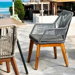 Chaise de jardin grise en corde tressée et pieds bois FSC® GRENADE
