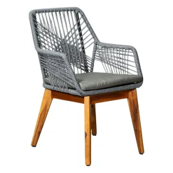 Chaise de jardin grise en corde tressée et pieds bois FSC® GRENADE