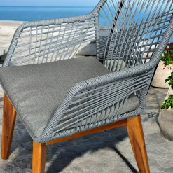 Chaise de jardin grise en corde tressée et pieds bois FSC® GRENADE