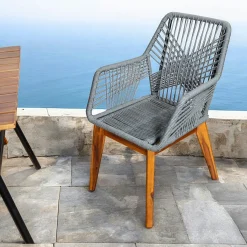 Chaise de jardin grise en corde tressée et pieds bois FSC® GRENADE
