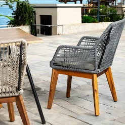 Chaise de jardin grise en corde tressée et pieds bois FSC® GRENADE
