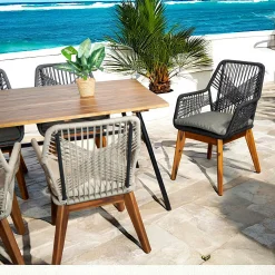Chaise de jardin noire en corde tressée et pieds bois FSC® (lot de 2) GRENADE