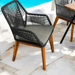 Chaise de jardin noire en corde tressée et pieds bois FSC® (lot de 2) GRENADE