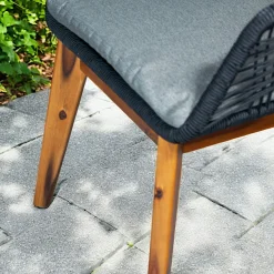 Chaise de jardin noire en corde tressée et pieds bois FSC® (lot de 2) GRENADE