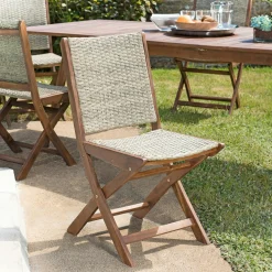 Chaise de jardin pliante bois d'acacia rotin synthétique BAHIA (lot de 2)