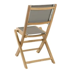 Chaise de Jardin pliante teck textilène taupe (lot de 2) SUMMER