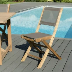 Chaise de Jardin pliante teck textilène taupe (lot de 2) SUMMER