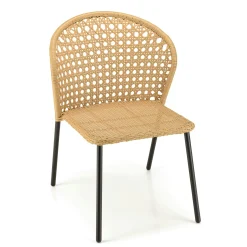 Chaise de jardin rotin synthétique couleur naturelle avec coussin noir (lot de 2) GIJON