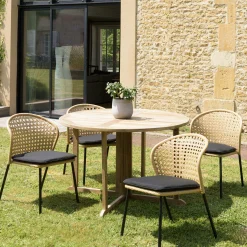 Chaise de jardin rotin synthétique couleur naturelle avec coussin noir (lot de 2) GIJON