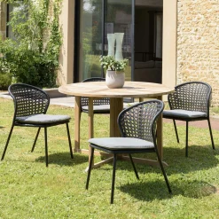 Chaise de jardin rotin synthétique noir avec coussin gris (lot de 2) GIJON