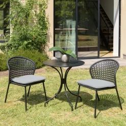 Chaise de jardin rotin synthétique noir avec coussin gris (lot de 2) GIJON