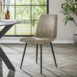Chaise de salle à manger beige sable en tissu côtelé (lot de 2) TAJ