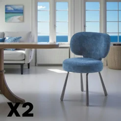 Chaise de salle à manger bleue, assise ronde (lot de 2) LIGURIE