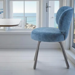 Chaise de salle à manger bleue, assise ronde (lot de 2) LIGURIE