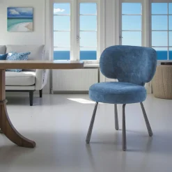 Chaise de salle à manger bleue, assise ronde (lot de 2) LIGURIE