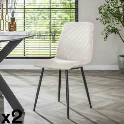 Chaise de salle à manger en tissu côtelé crème (lot de 2) TAJ