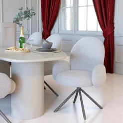 Chaise de salle à manger en tissu bouclette beige forme ronde (lot de 2) BERLIN