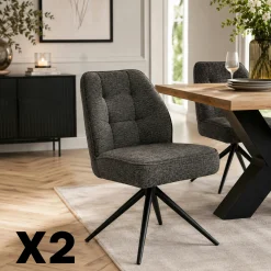 Chaise de salle à manger gris chiné pivotante (x2) LUGANO