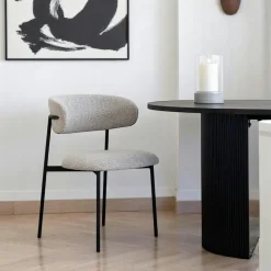 Chaise de salle à manger sable en bouclette avec dossier arrondi (lot de 2) MONTREUX