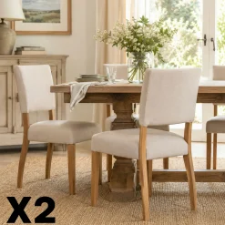 Chaise de salle à manger tissu écru et bois (x2) VELIA