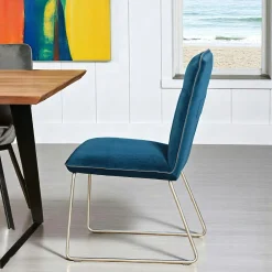 Chaise de salle à manger velours bleu (lot de 2) OKA