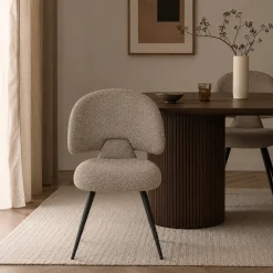 Chaise design tissu beige dossier arrondi (x2) LOMBARDIE