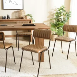 Chaise de table assise et dossier cuir havane (lot de 2) TIM