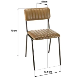 Chaise de table assise et dossier cuir havane (lot de 2) TIM