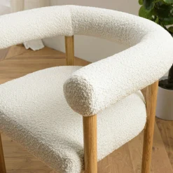 Chaise dossier arrondi tissu bouclette blanc TIM