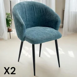 Chaise dossier rond tissu bleu (lot de 2) IENA