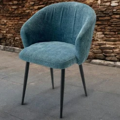 Chaise dossier rond tissu bleu (lot de 2) IENA