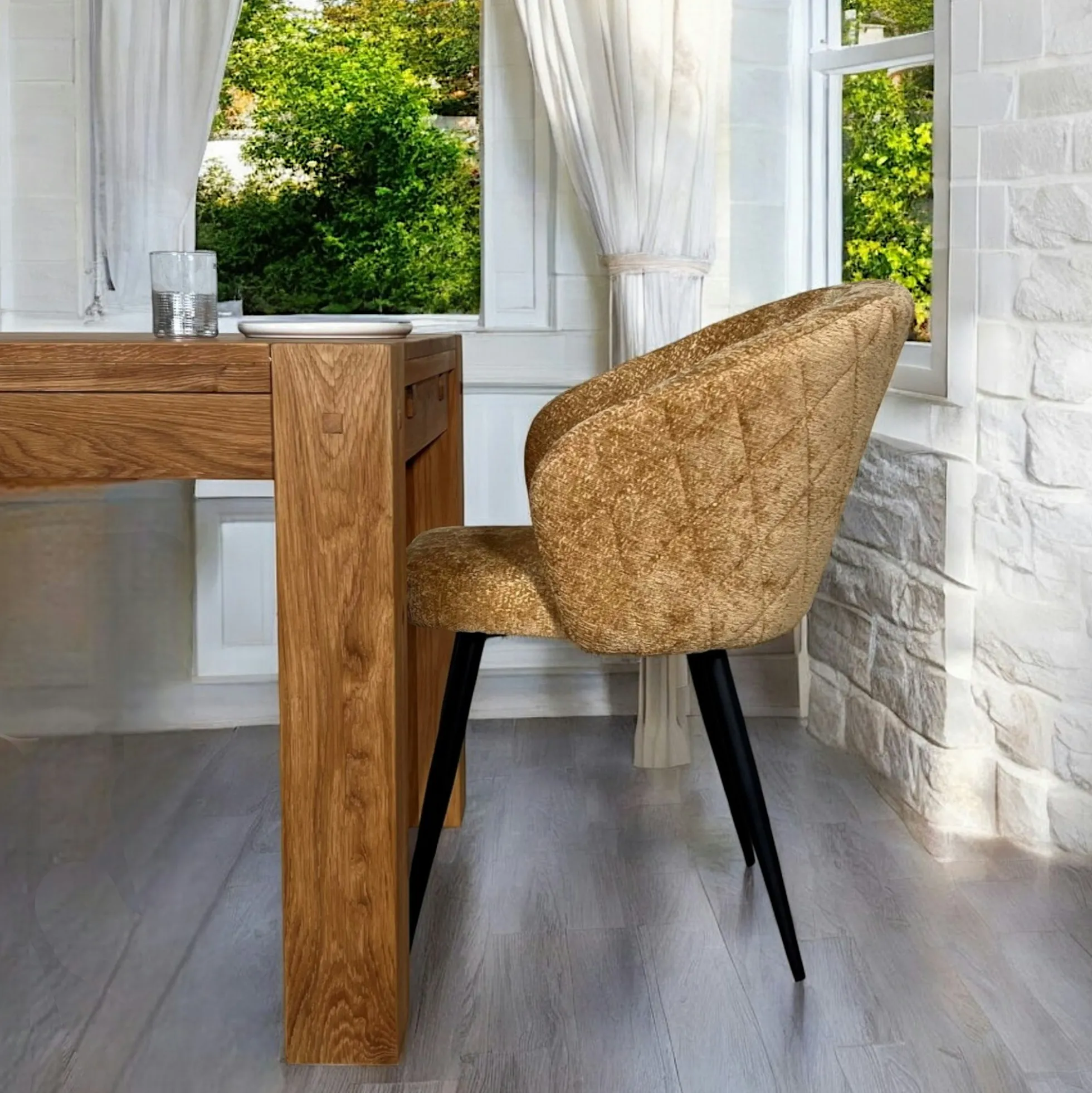 Chaise dossier rond tissu moutarde (lot de 2) IENA