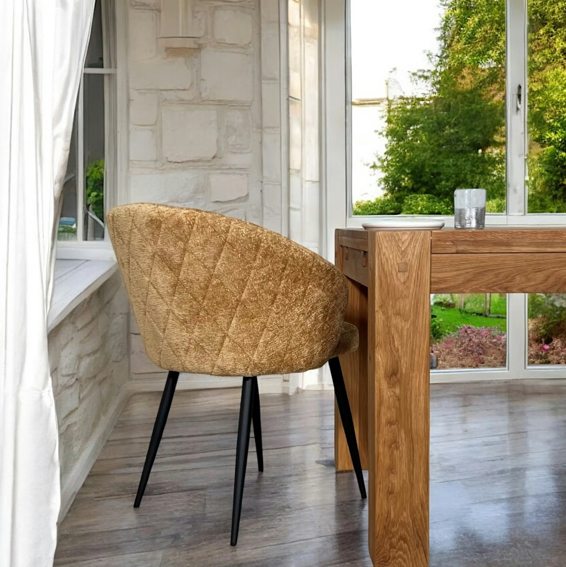 Chaise dossier rond tissu moutarde (lot de 2) IENA
